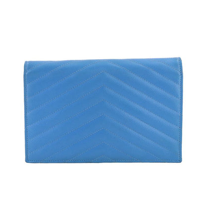 Saint Laurent Cassandra Envelope Chain Wallet Leather Blue