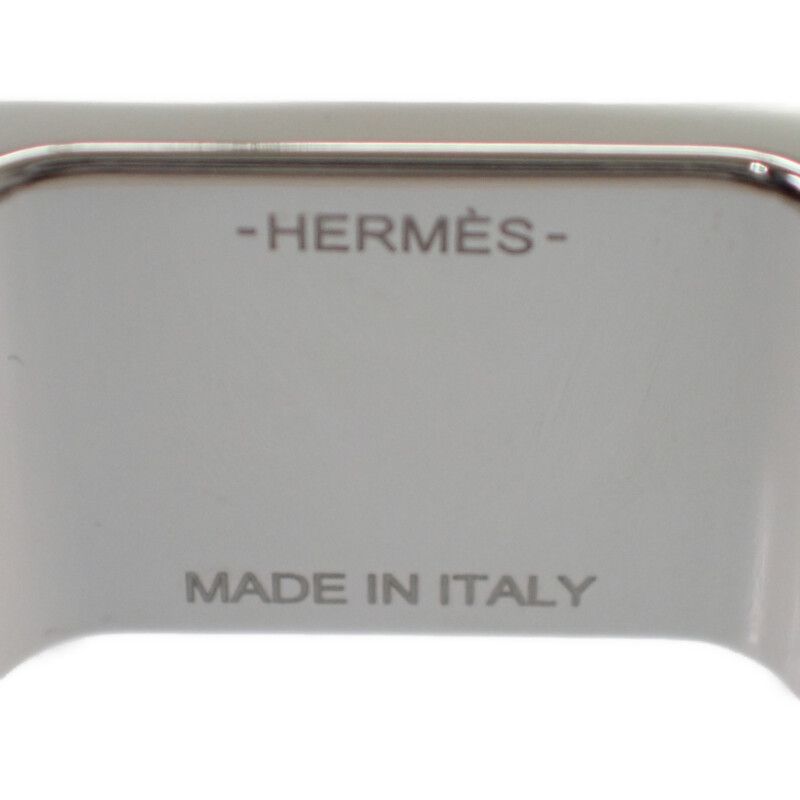 Hermes Bolduc Scarf Ring Metal Leather Silver Brown