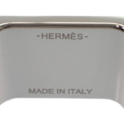 Hermes Bolduc Scarf Ring Metal Leather Silver Brown