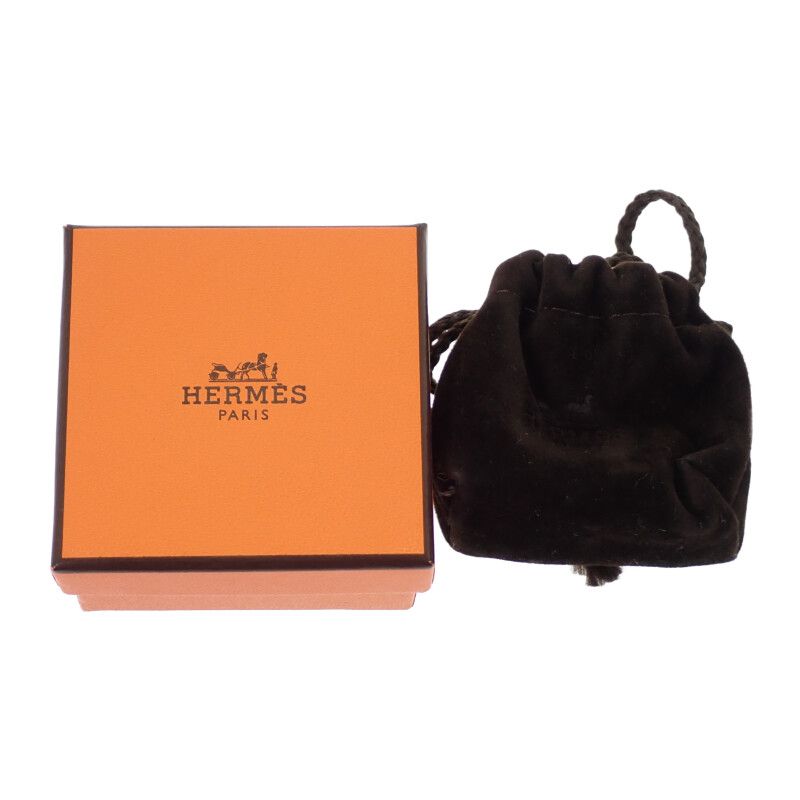Hermes Bolduc Scarf Ring Metal Leather Silver Brown