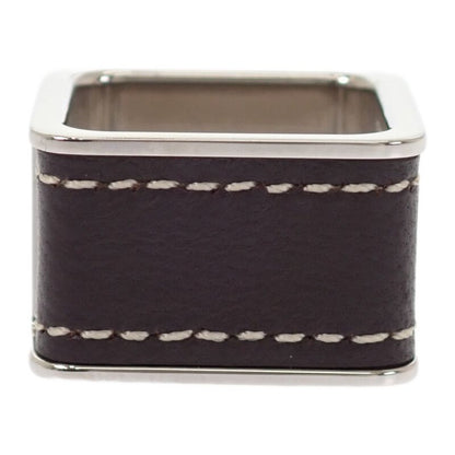Hermes Bolduc Scarf Ring Metal Leather Silver Brown