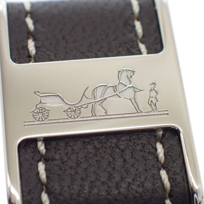 Hermes Bolduc Scarf Ring Metal Leather Silver Brown