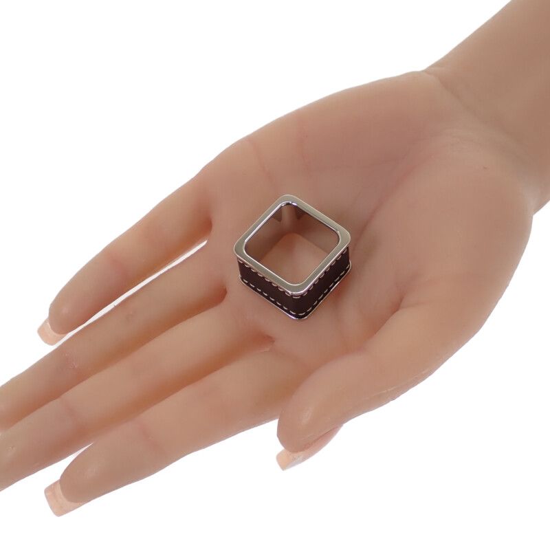 Hermes Bolduc Scarf Ring Metal Leather Silver Brown