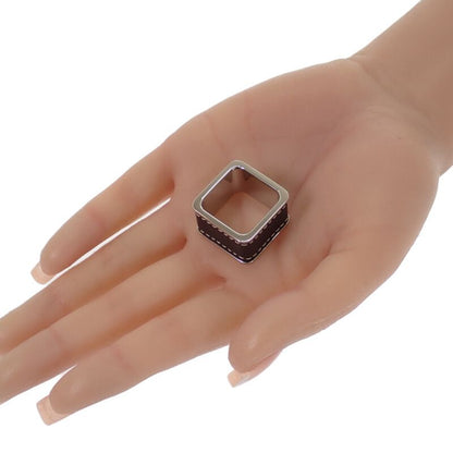 Hermes Bolduc Scarf Ring Metal Leather Silver Brown