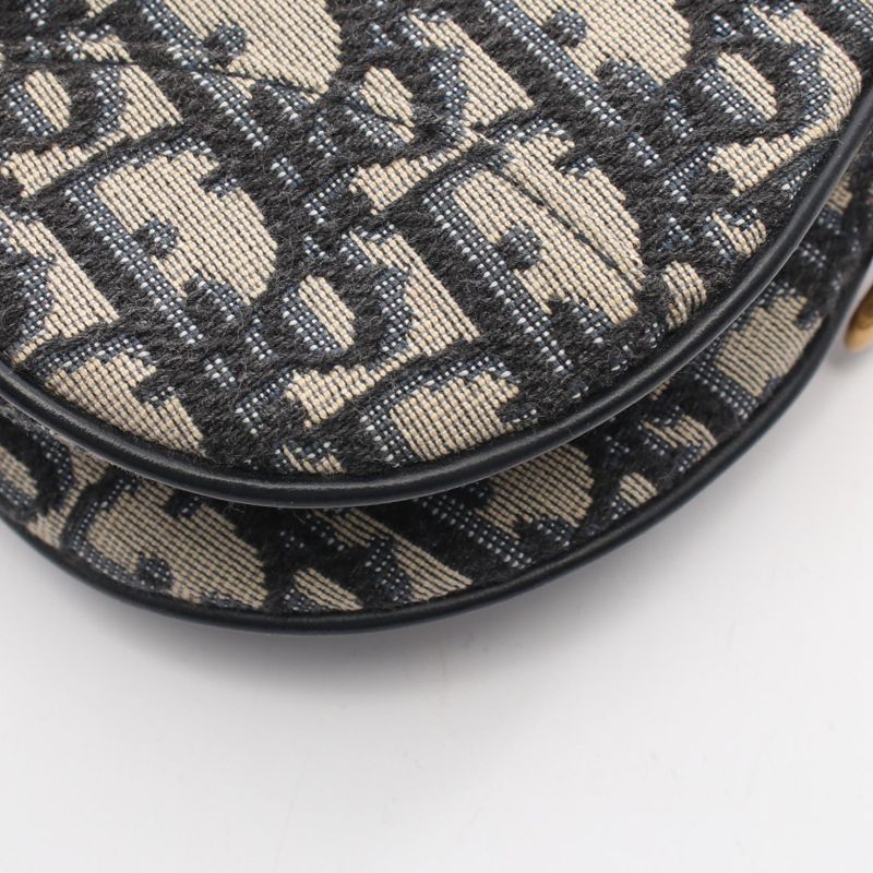 Dior Saddle Bag Mini Oblique Peacock Navy Canvas Leather Ivory Navy