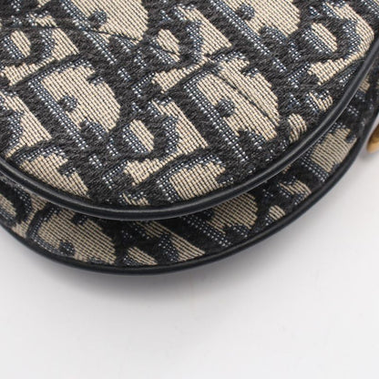 Dior Saddle Bag Mini Oblique Peacock Navy Canvas Leather Ivory Navy