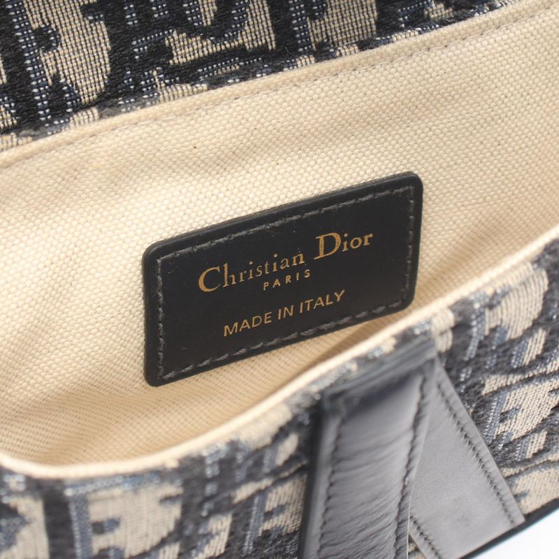Dior Saddle Bag Mini Oblique Peacock Navy Canvas Leather Ivory Navy