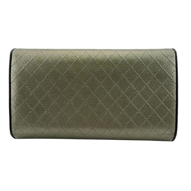 Chanel Quilted Wallet Leather Silver
