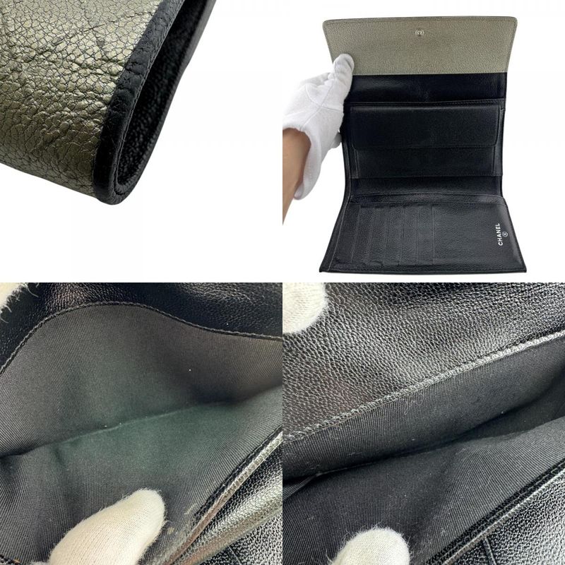 Chanel Quilted Wallet Leather Silver