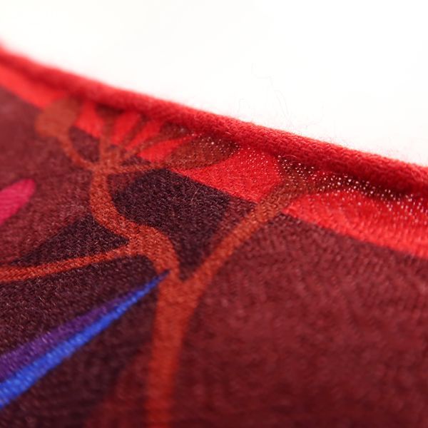 Cartier Large Shawl Scarf Cashmere Silk Pantel Animal Leaf Pattern Red