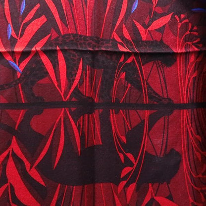 Cartier Large Shawl Scarf Cashmere Silk Pantel Animal Leaf Pattern Red