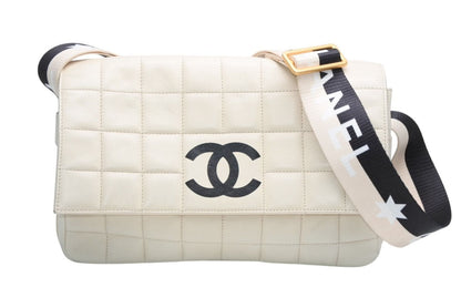 Chanel Choco Bar Shoulder Bag CC Logo Lambskin Quilted Ivory Gold