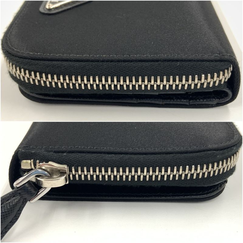 Prada Tessuto Nylon Zip Around Compact Wallet Black
