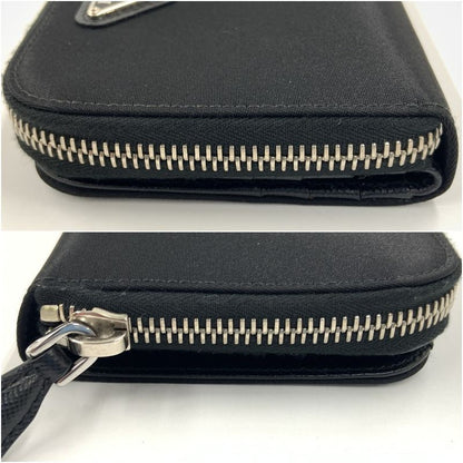 Prada Tessuto Nylon Zip Around Compact Wallet Black