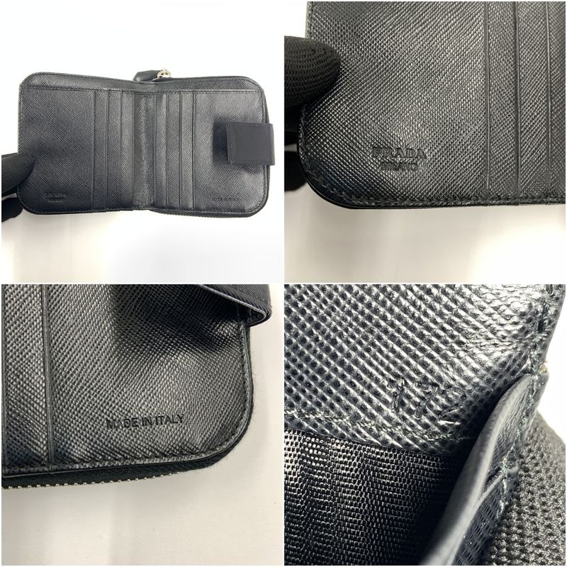 Prada Tessuto Nylon Zip Around Compact Wallet Black