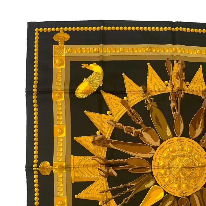 Hermes Carre 90 Silk Scarf Cuillers D'afrique Black