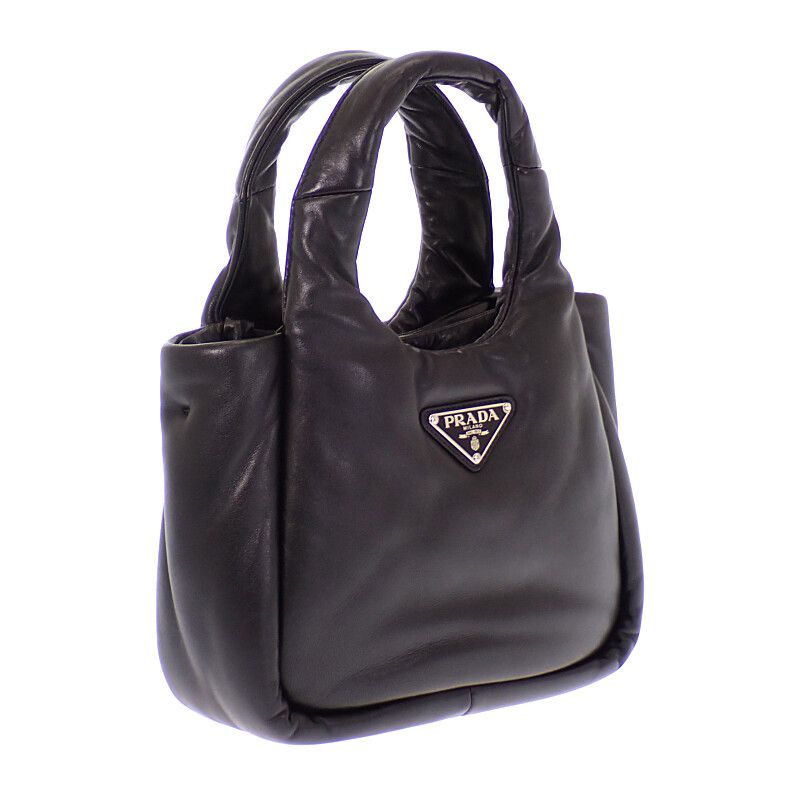 Prada Padded Mini Handbag Leather Black Silver