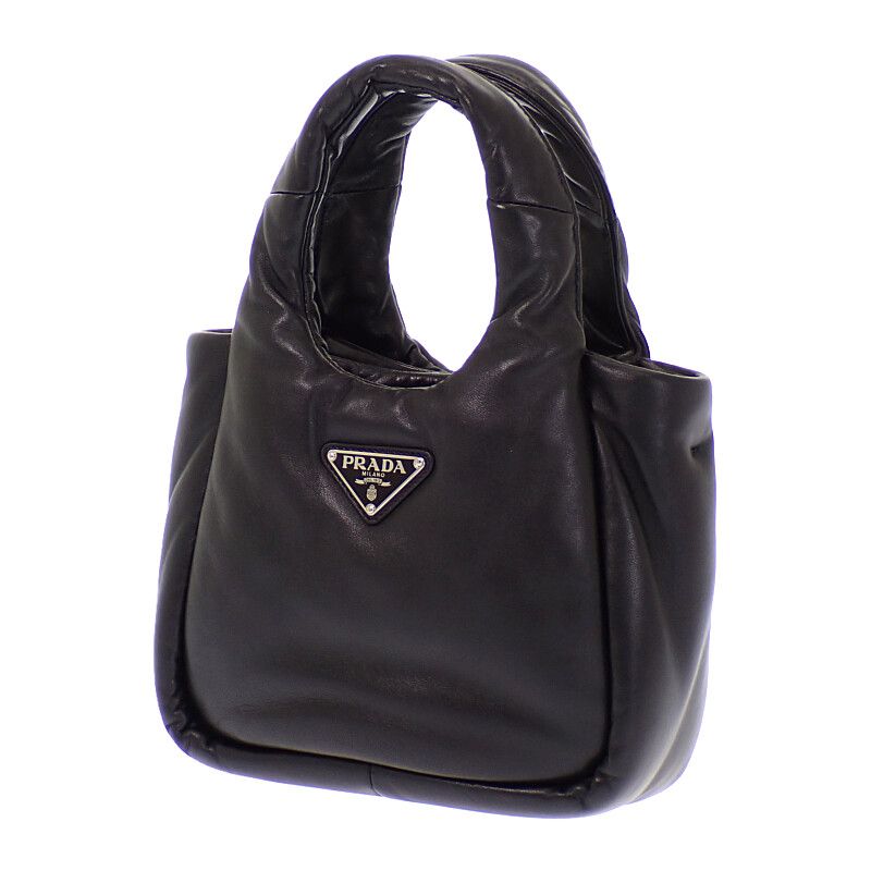 Prada Padded Mini Handbag Leather Black Silver