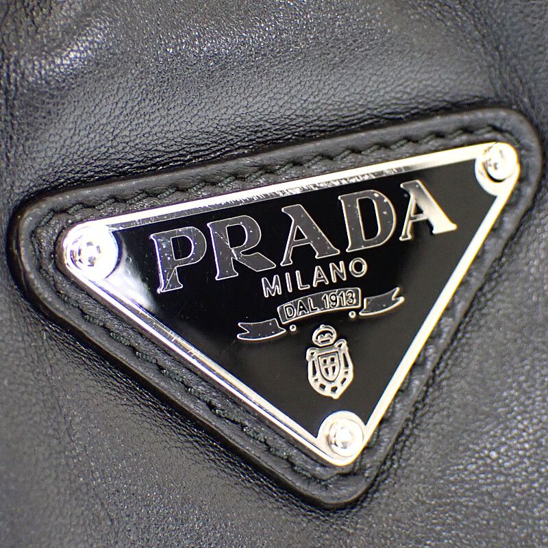 Prada Padded Mini Handbag Leather Black Silver