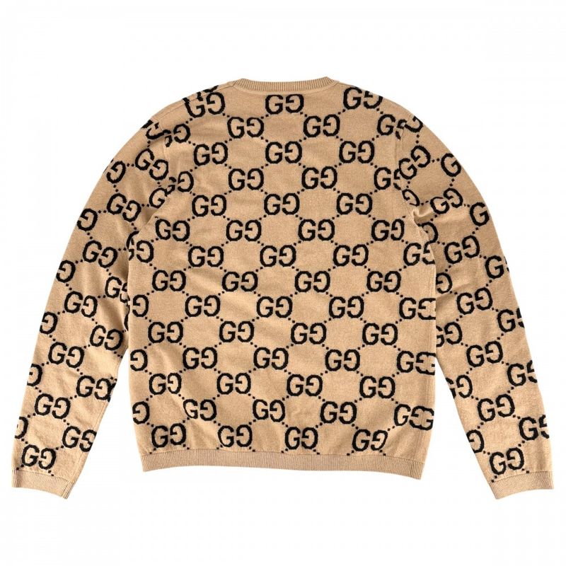 Gucci Knit GG Wool Jacquard Sweater Top All Over Pattern Brown X Black
