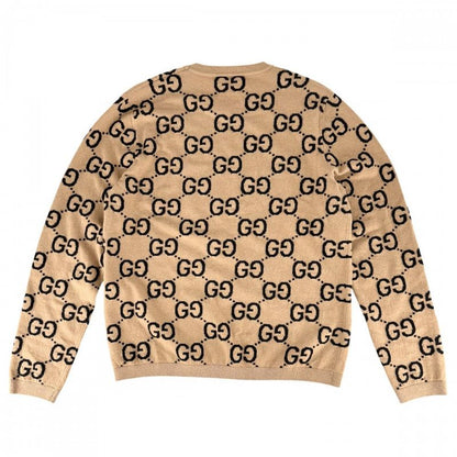 Gucci Knit GG Wool Jacquard Sweater Top All Over Pattern Brown X Black