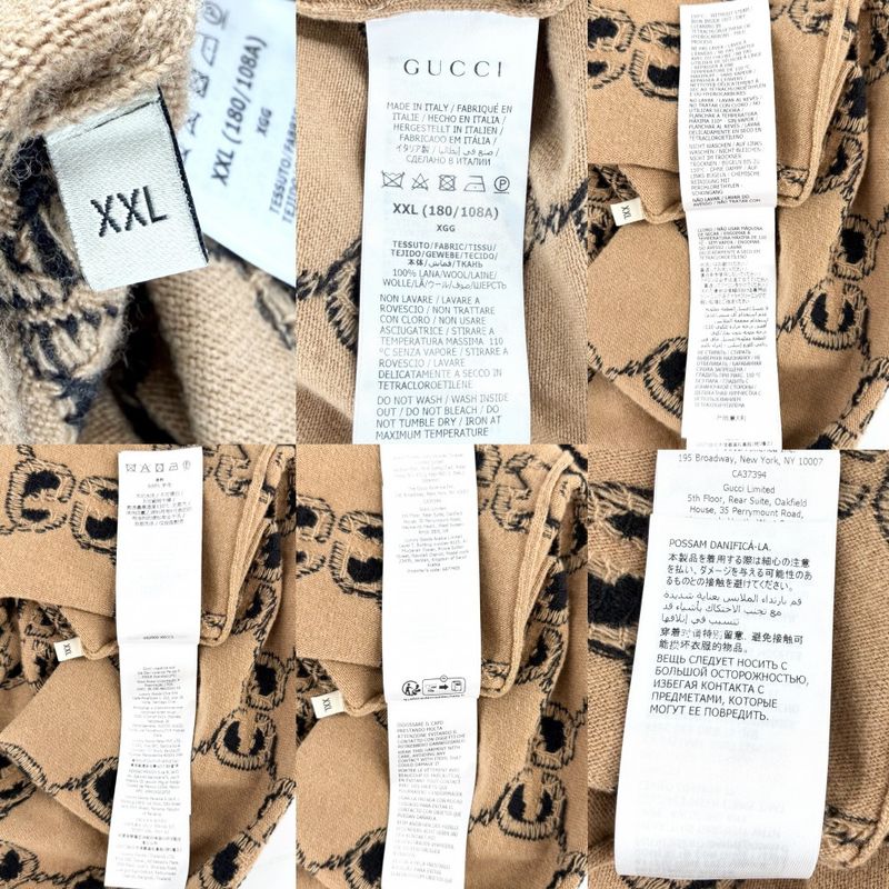 Gucci Knit GG Wool Jacquard Sweater Top All Over Pattern Brown X Black