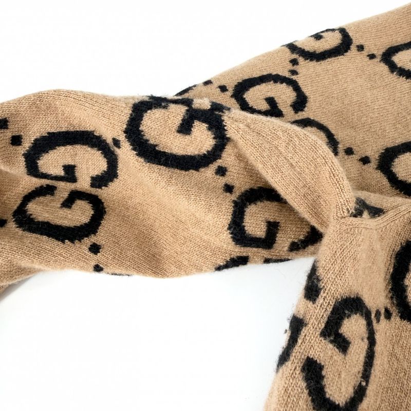 Gucci Knit GG Wool Jacquard Sweater Top All Over Pattern Brown X Black
