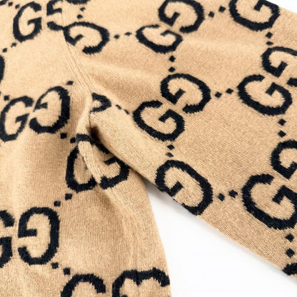 Gucci Knit GG Wool Jacquard Sweater Top All Over Pattern Brown X Black