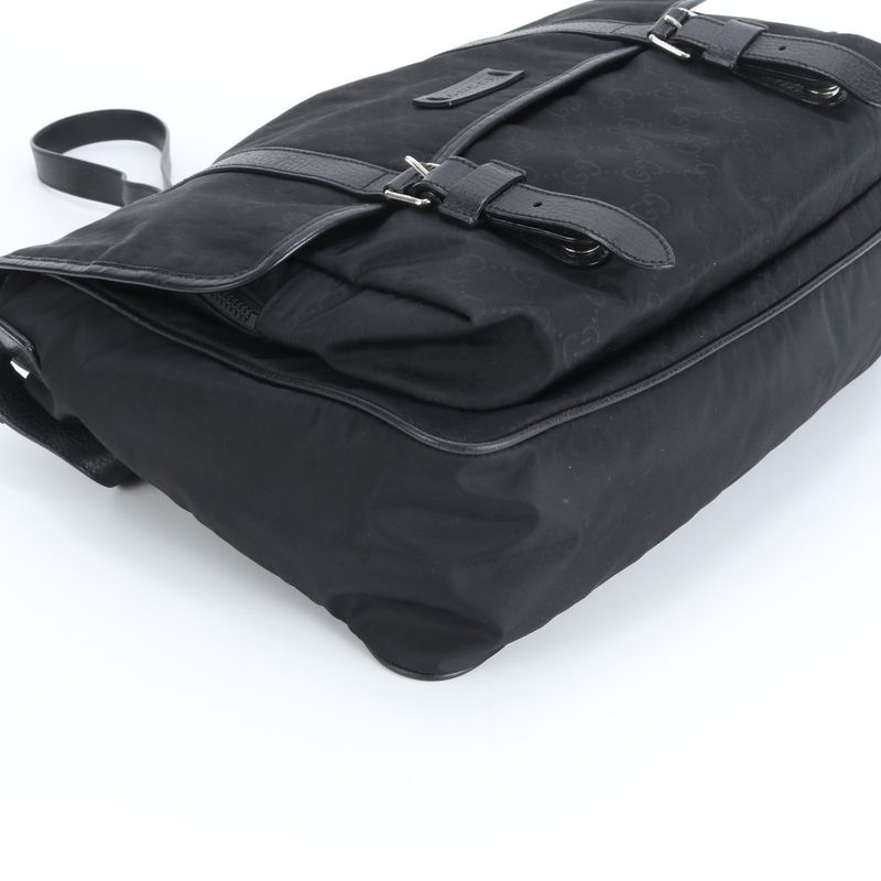 Gucci GG Nylon Leather Shoulder Bag Crossbody Messenger Black