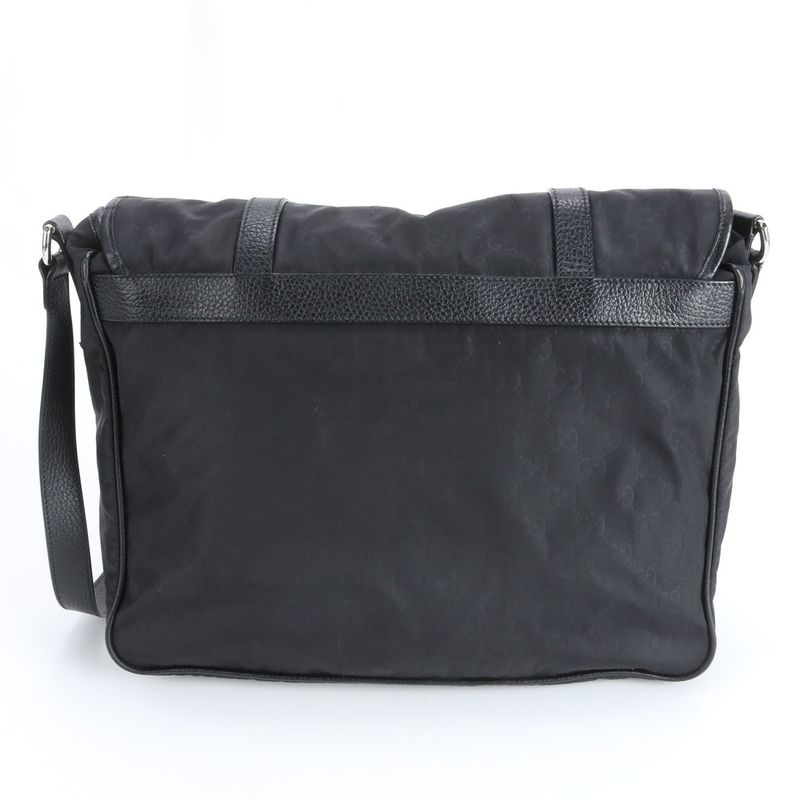 Gucci GG Nylon Leather Shoulder Bag Crossbody Messenger Black