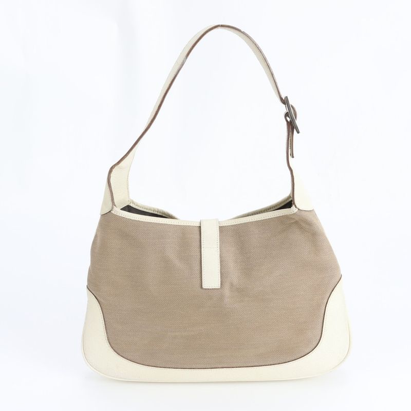 Gucci Jackie 001 Leather Canvas Shoulder Bag Tote