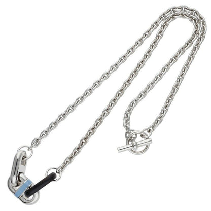 Hermes Maillon Buffalo Horn Silver Chain Necklace Silver Black Blue