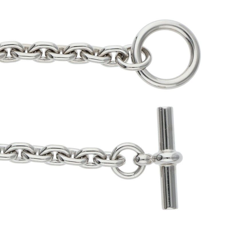 Hermes Maillon Buffalo Horn Silver Chain Necklace Silver Black Blue