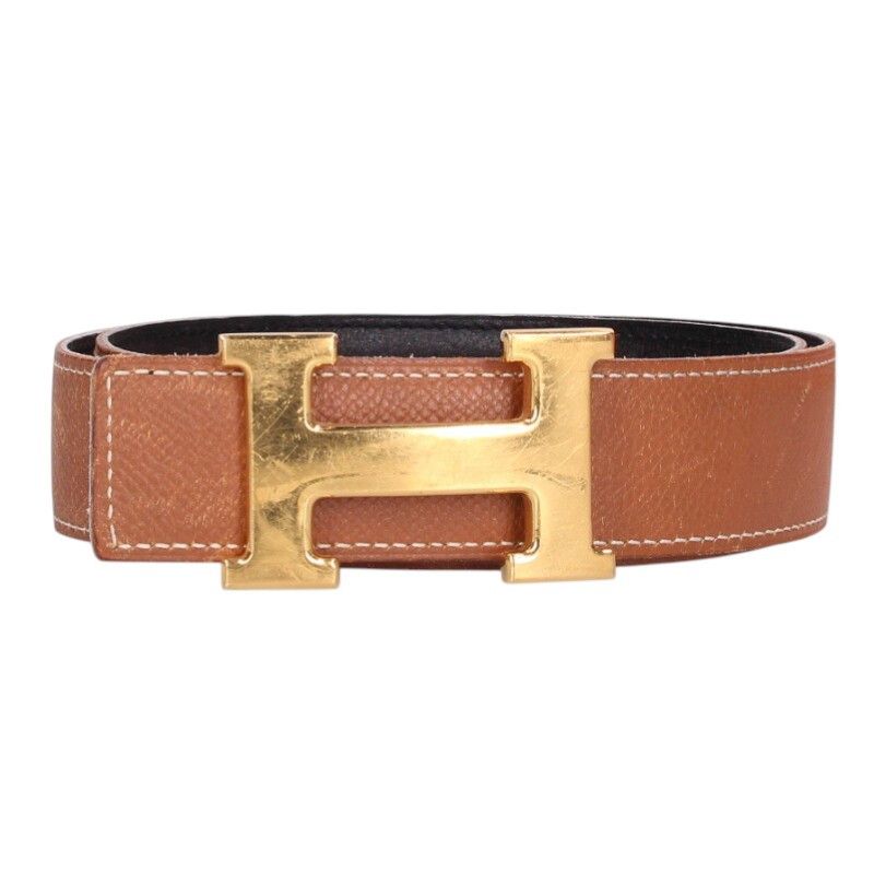 Hermes Logo Buckle Reversible Leather Belt 70