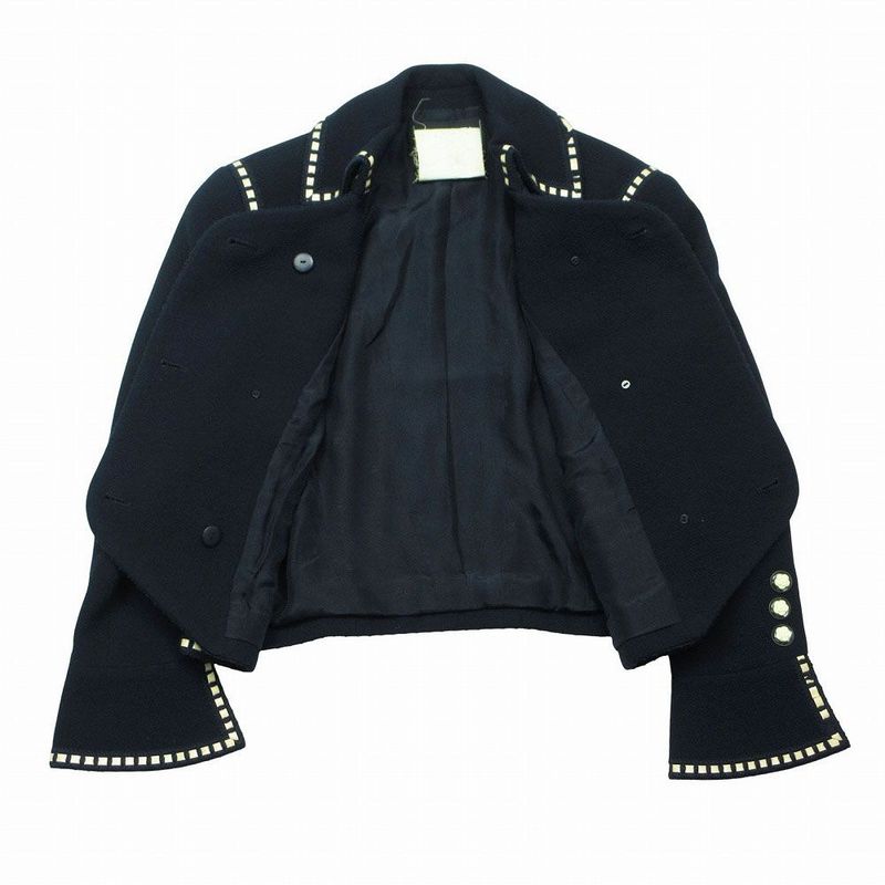 Chanel Vintage Tweed Camellia Button Cropped Jacket 38 M Navy