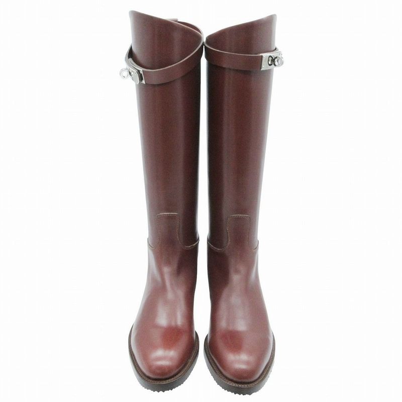 Hermes Kelly Long Boots Shoes Silver Mocha Botte L Veau Velour Moka