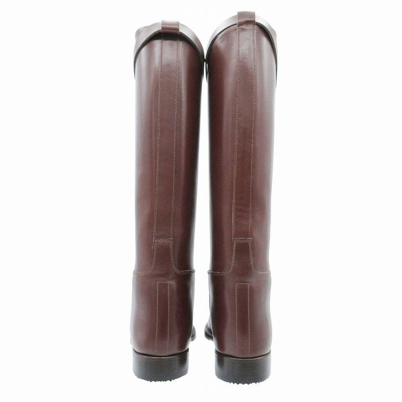 Hermes Kelly Long Boots Shoes Silver Mocha Botte L Veau Velour Moka
