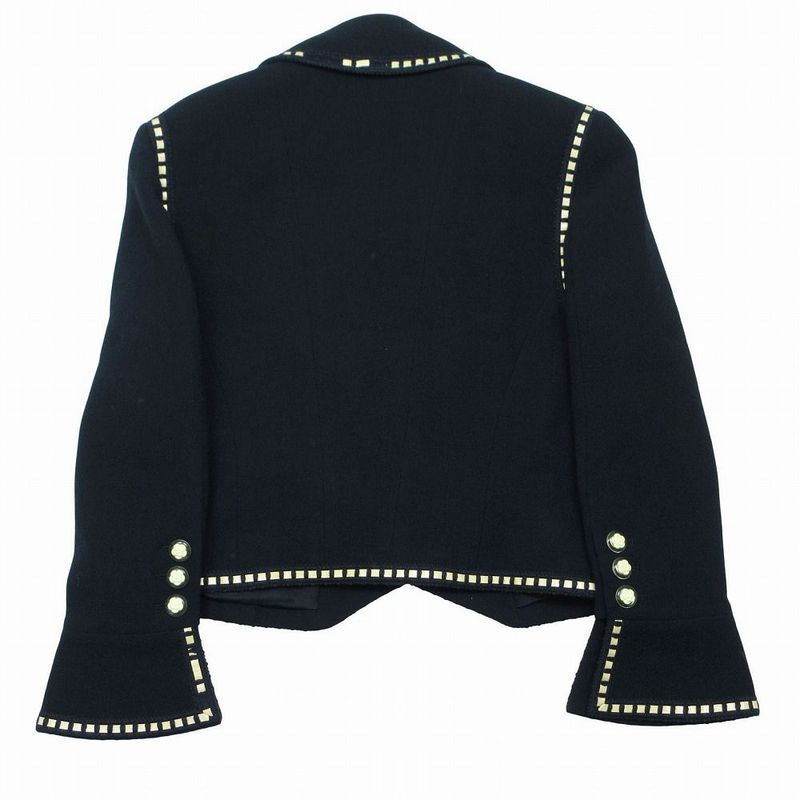 Chanel Vintage Tweed Camellia Button Cropped Jacket 38 M Navy