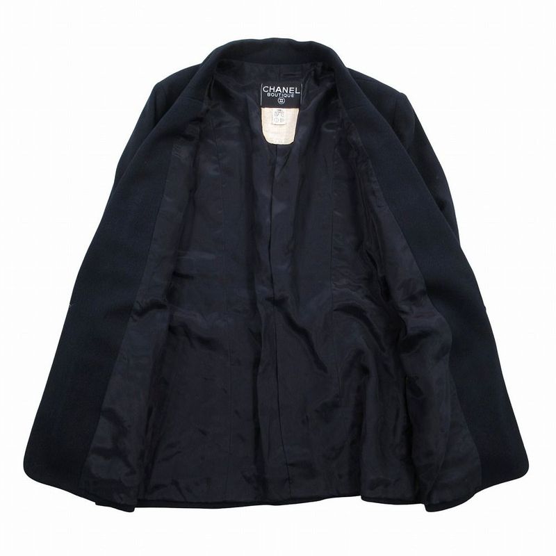 Chanel Gold Button Coin Vintage Skirt Suit Set Dark Navy 38