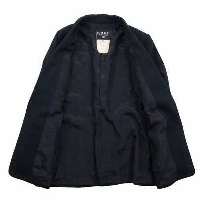 Chanel Gold Button Coin Vintage Skirt Suit Set Dark Navy 38