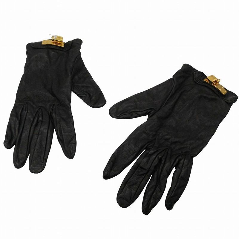 Hermes Leather Gloves Kelly Cadena 7 Black Gold