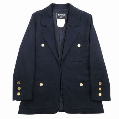 Chanel Gold Button Coin Vintage Skirt Suit Set Dark Navy 38