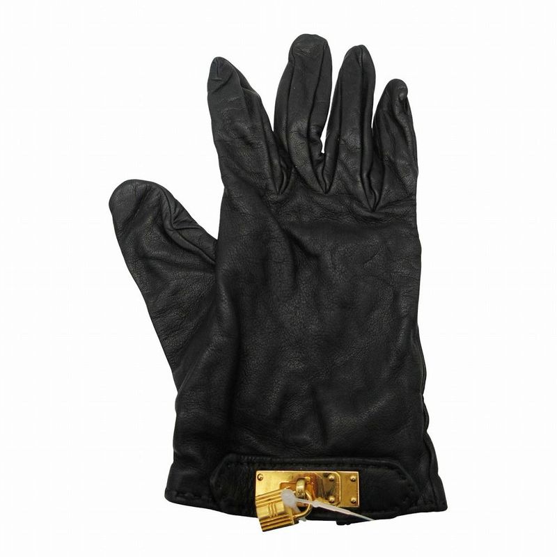 Hermes Leather Gloves Kelly Cadena 7 Black Gold