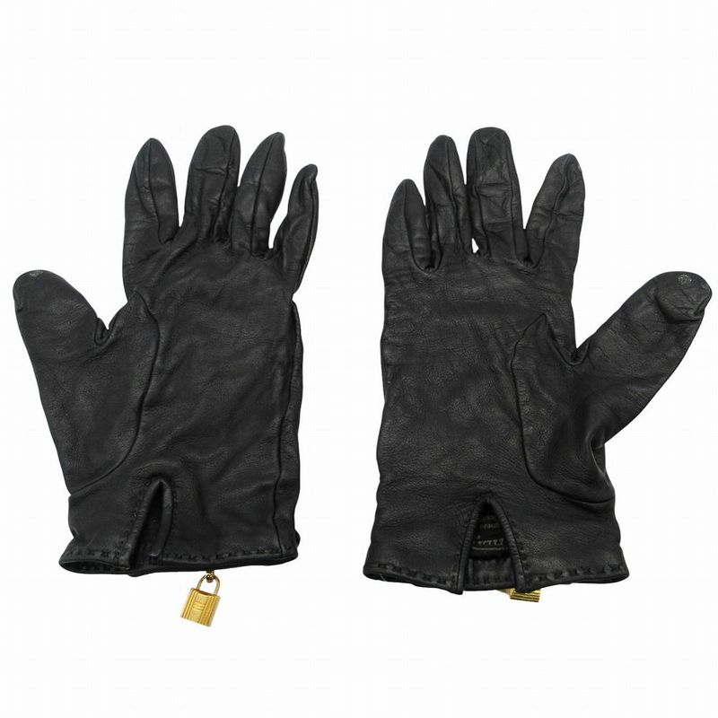 Hermes Leather Gloves Kelly Cadena 7 Black Gold