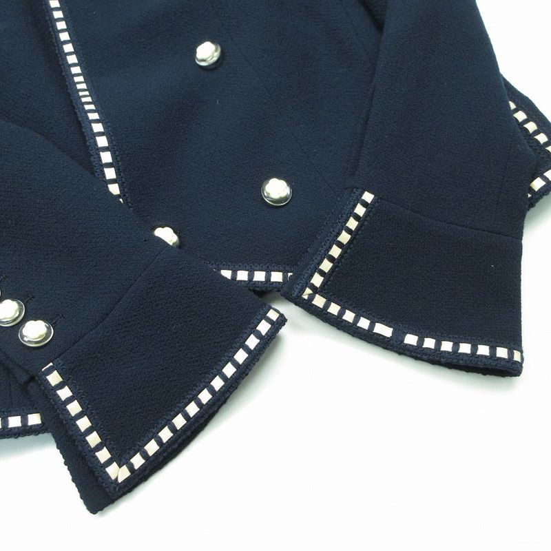 Chanel Vintage Tweed Camellia Button Cropped Jacket 38 M Navy