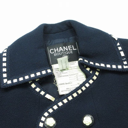 Chanel Vintage Tweed Camellia Button Cropped Jacket 38 M Navy