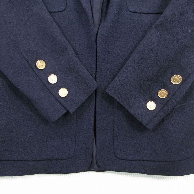 Chanel Gold Button Coin Vintage Skirt Suit Set Dark Navy 38