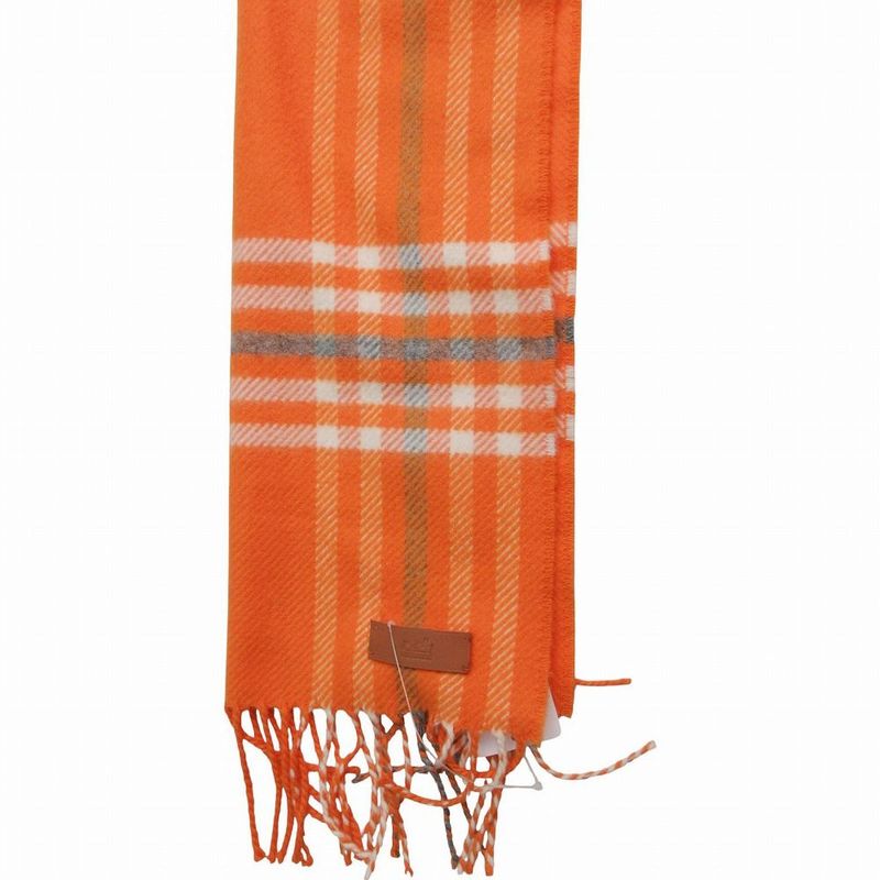 Hermes Cashmere Checkered Scarf 32 Orange