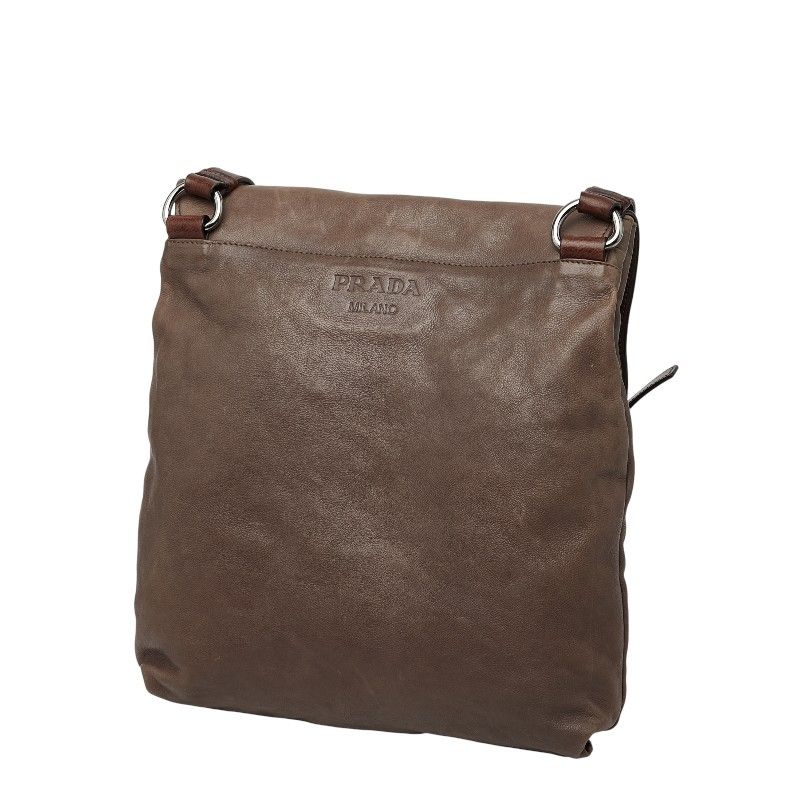 Prada Logo Crossbody Shoulder Bag Brown Leather