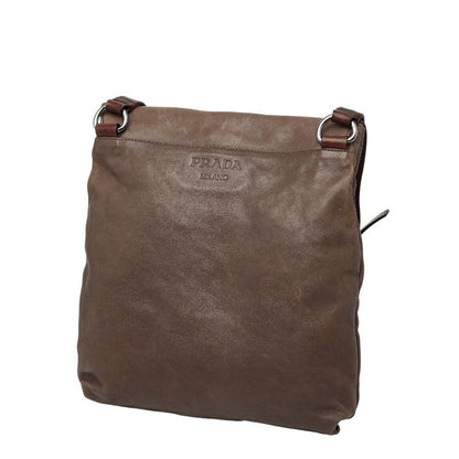 Prada Logo Crossbody Shoulder Bag Brown Leather